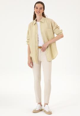 Kadın Açık Haki Uzun Kollu Gömlek - 50299794080