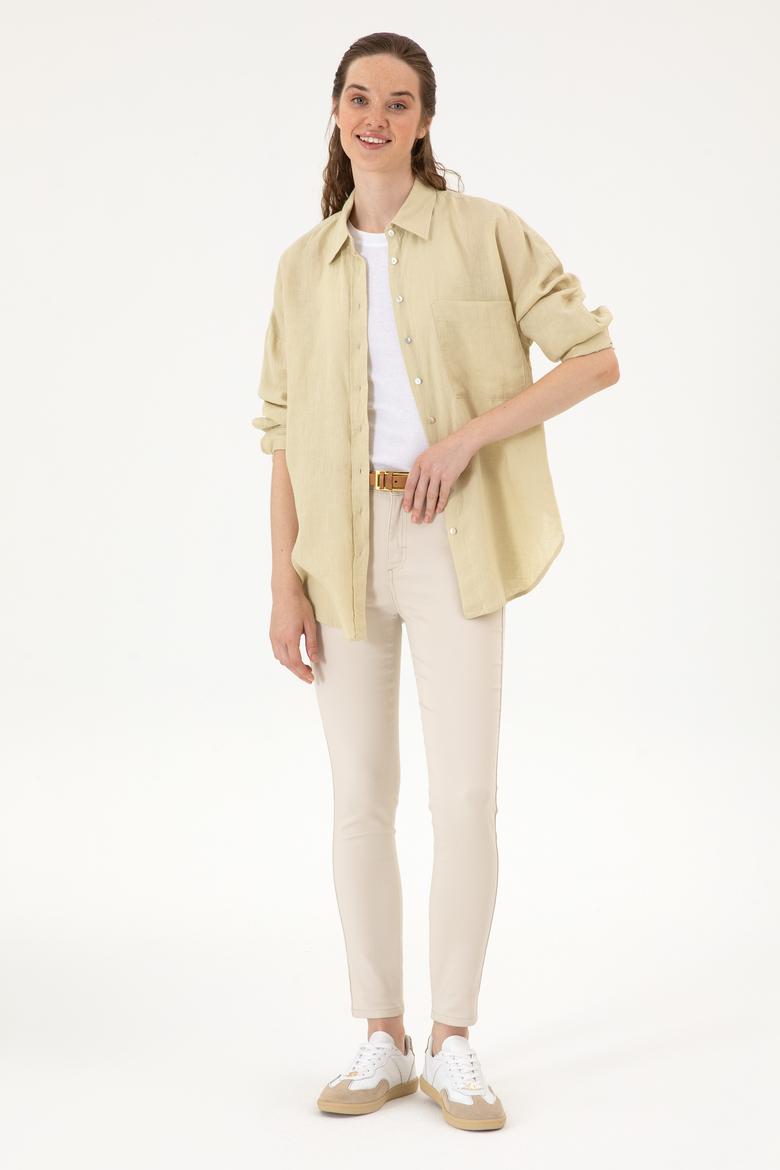Kadın Açık Haki Uzun Kollu Gömlek - 50299794080