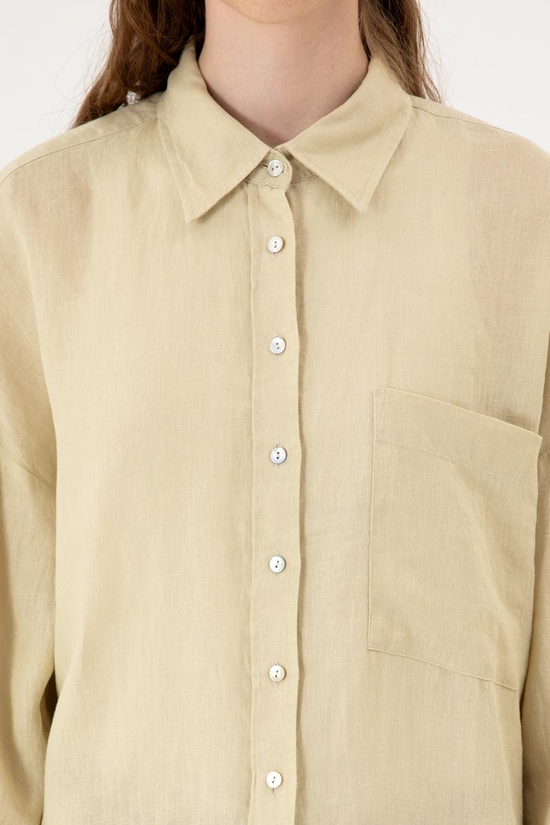 Kadın Açık Haki Uzun Kollu Gömlek - 50299794080