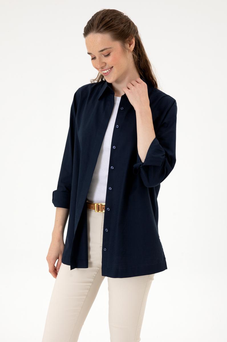 Kadın Lacivert Uzun Kollu Gömlek