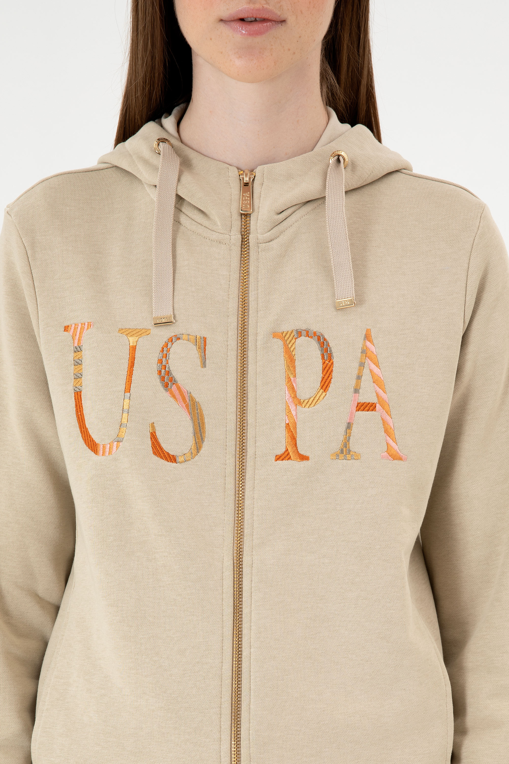 Kadın Açık Haki Basic Kapüşonlu Sweatshirt - 50280032053