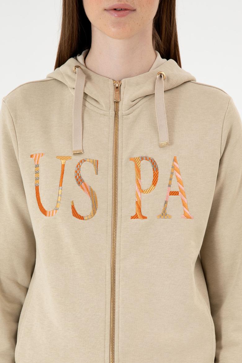 Kadın Açık Haki Basic Kapüşonlu Sweatshirt - 50280032053