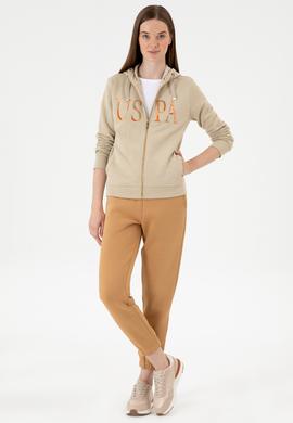 Kadın Açık Haki Basic Kapüşonlu Sweatshirt - 50280032053