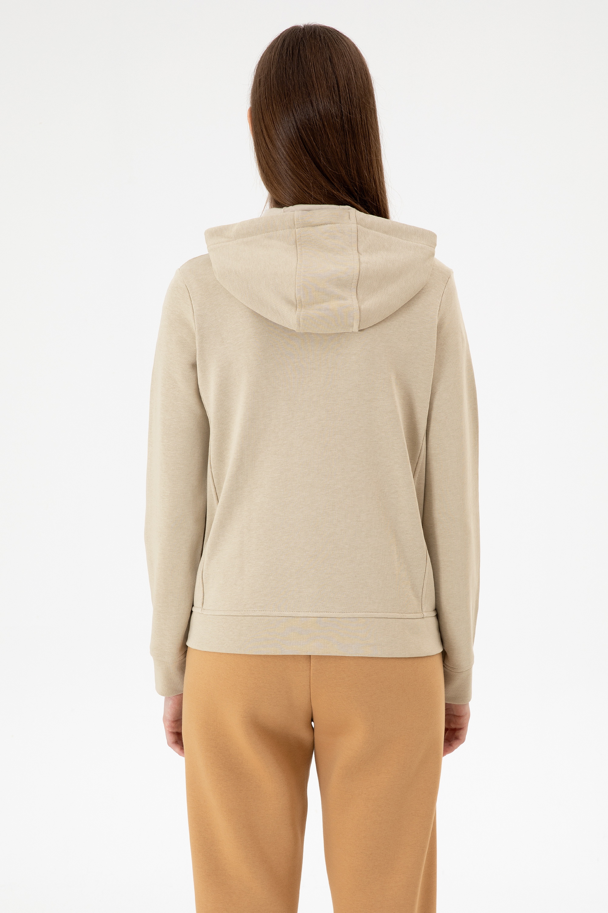 Kadın Açık Haki Basic Kapüşonlu Sweatshirt - 50280032053