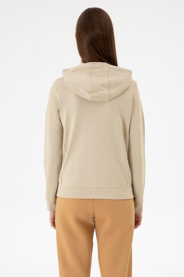 Kadın Açık Haki Basic Kapüşonlu Sweatshirt - 50280032053