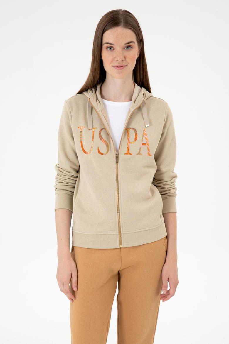 Kadın Açık Haki Basic Kapüşonlu Sweatshirt