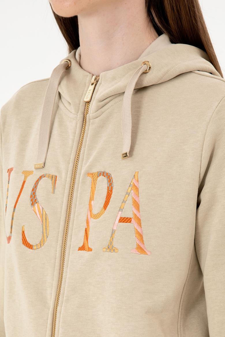 Kadın Açık Haki Basic Kapüşonlu Sweatshirt - 50280032053