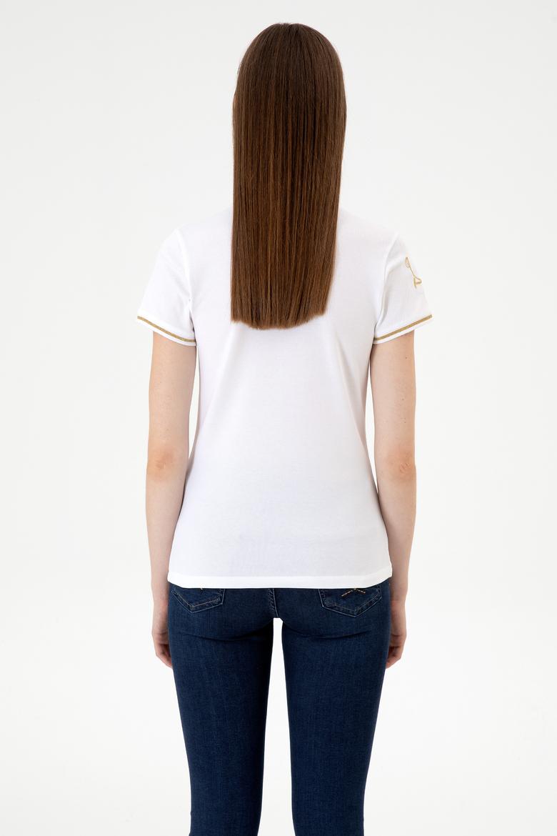 Kadın Beyaz Polo Yaka Tişört - 50300676001