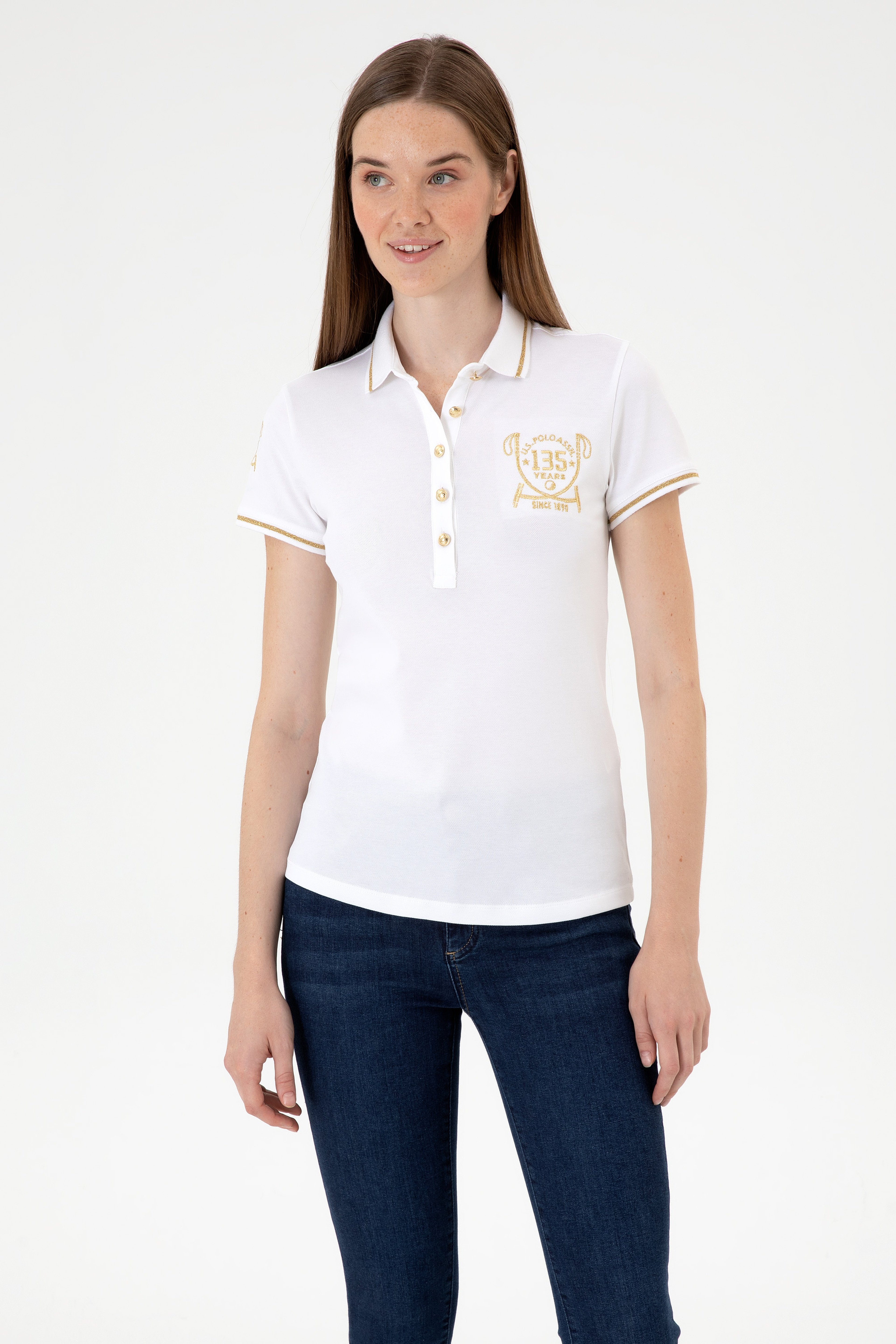 Kadın Beyaz Polo Yaka Tişört - Image 3