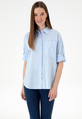 Kadın Açık Mavi Uzun Kollu Gömlek - 50300096004