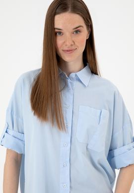 Kadın Açık Mavi Uzun Kollu Gömlek - 50300096004