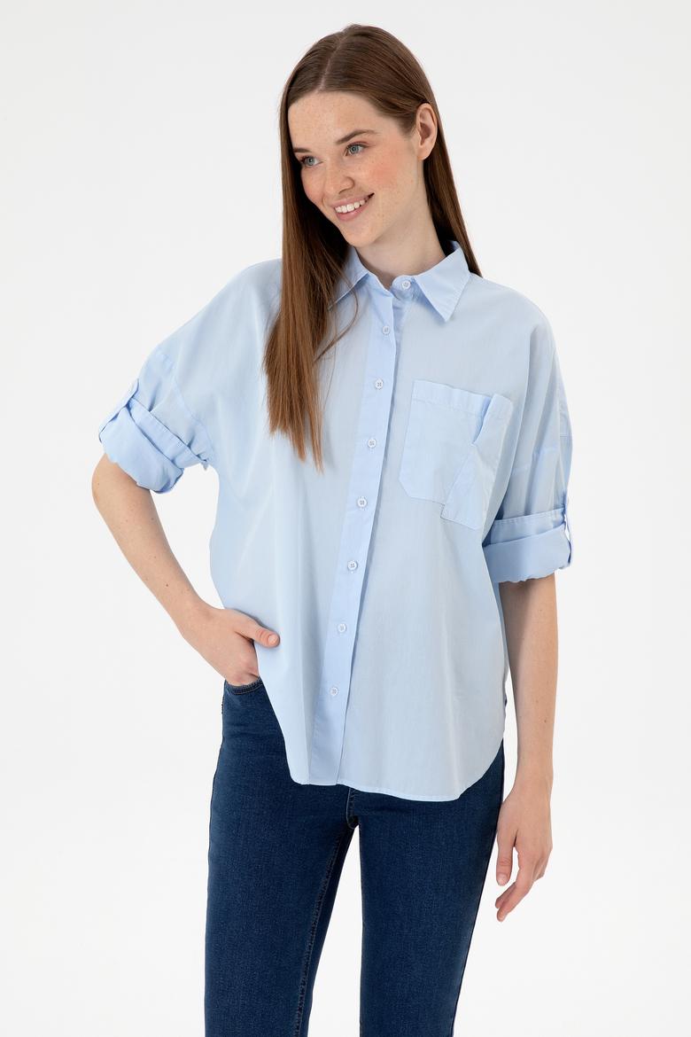 Kadın Açık Mavi Uzun Kollu Gömlek - 50300096004