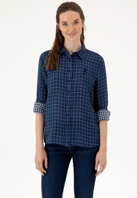 Kadın Lacivert Uzun Kollu Gömlek - 50299540007