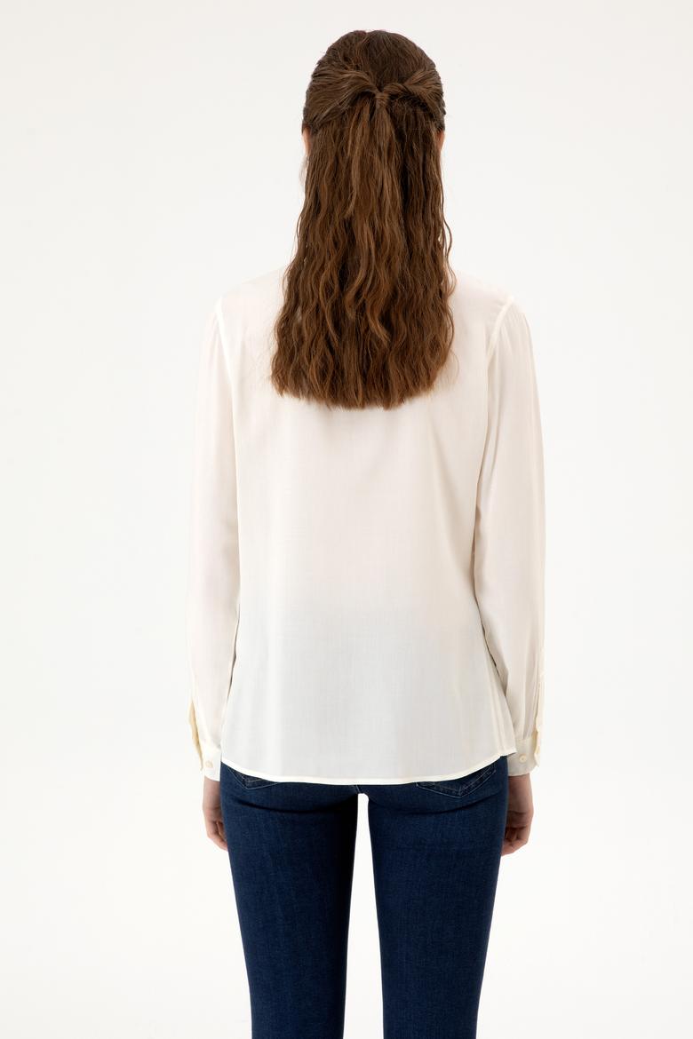 Kadın Beyaz Uzun Kollu Gömlek - 50316429034