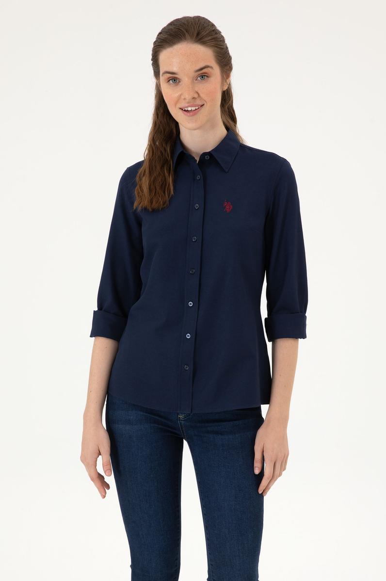 Kadın Lacivert Uzun Kollu Basic Gömlek