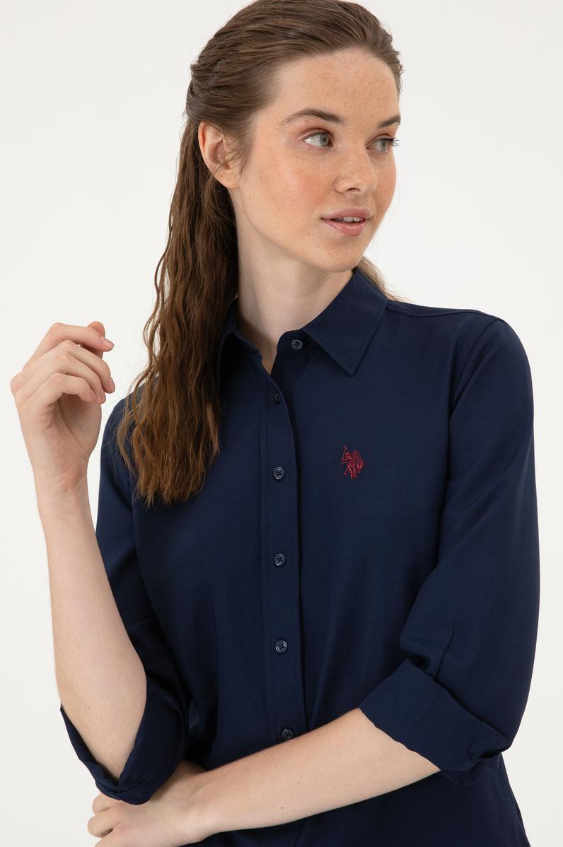 Kadın Lacivert Uzun Kollu Basic Gömlek