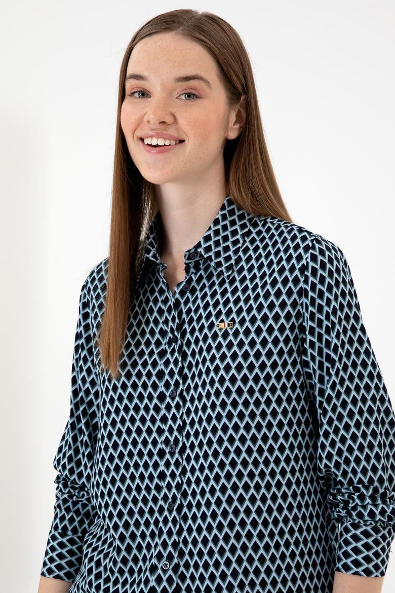 Kadın Lacivert Uzun Kollu Gömlek - 50317243005