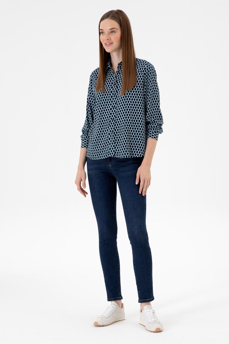 Kadın Lacivert Uzun Kollu Gömlek - 50317243005