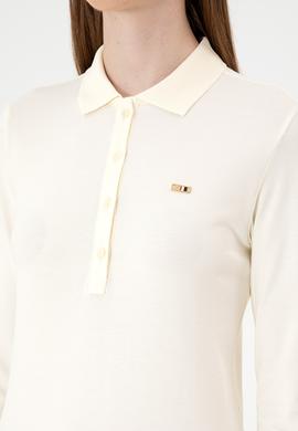 Kadın Krem Basic Polo Yaka Sweatshırt - 50313593116