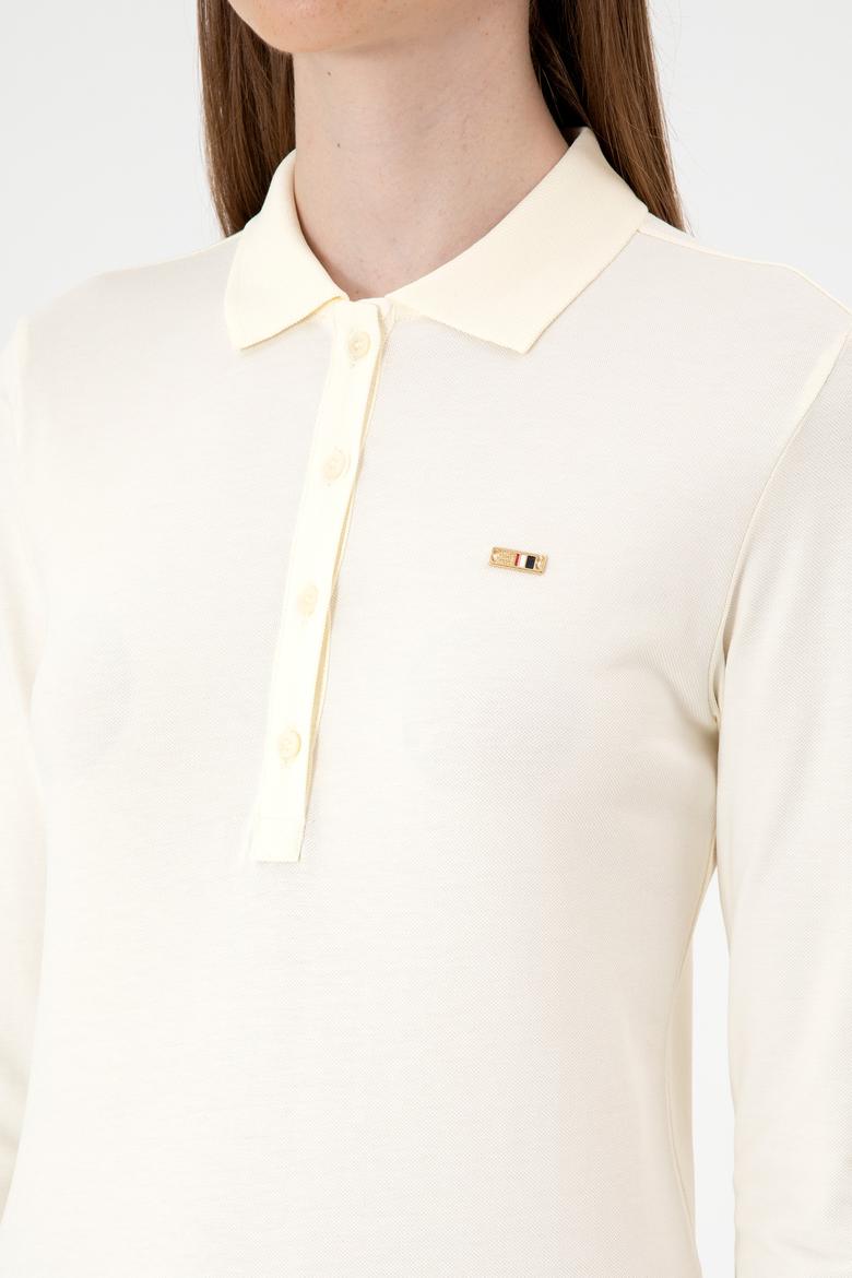 Kadın Krem Basic Polo Yaka Sweatshırt - 50313593116