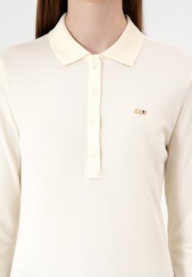 Kadın Krem Basic Polo Yaka Sweatshırt - 50313593116