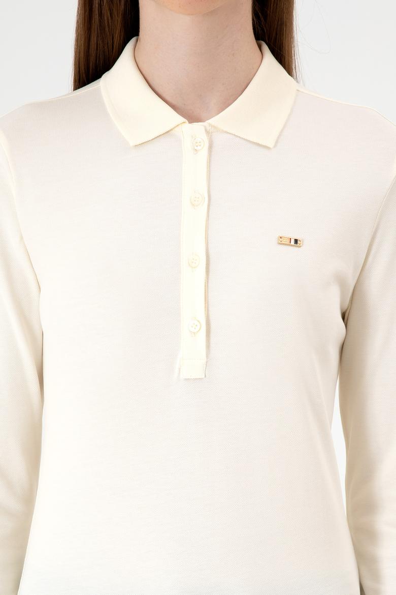 Kadın Krem Basic Polo Yaka Sweatshırt - 50313593116