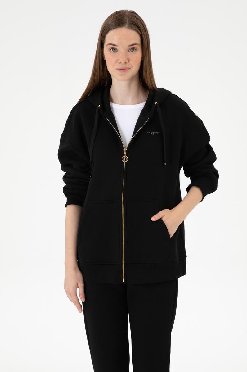 Kadın Siyah Şardonlu Kapüşonlu Sweatshırt