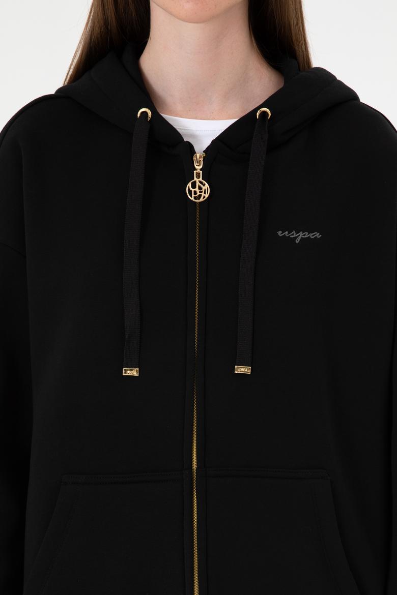 Kadın Siyah Şardonlu Kapüşonlu Sweatshırt - 50314130012