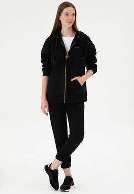 Kadın Siyah Şardonlu Kapüşonlu Sweatshırt - 50314130012