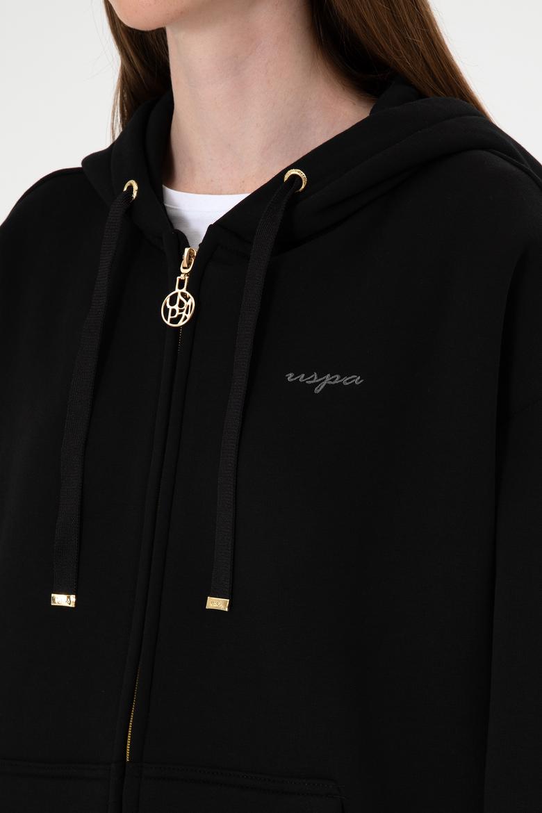 Kadın Siyah Şardonlu Kapüşonlu Sweatshırt - 50314130012