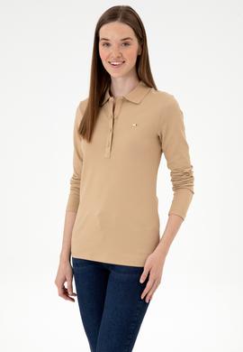 Kadın Kum Basic Polo Yaka Sweatshırt - 50313593086