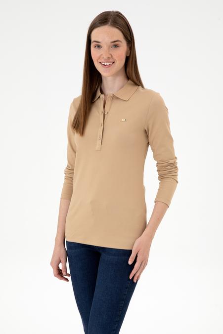 Kadın Kum Basic Polo Yaka Sweatshırt
