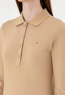 Kadın Kum Basic Polo Yaka Sweatshırt - 50313593086