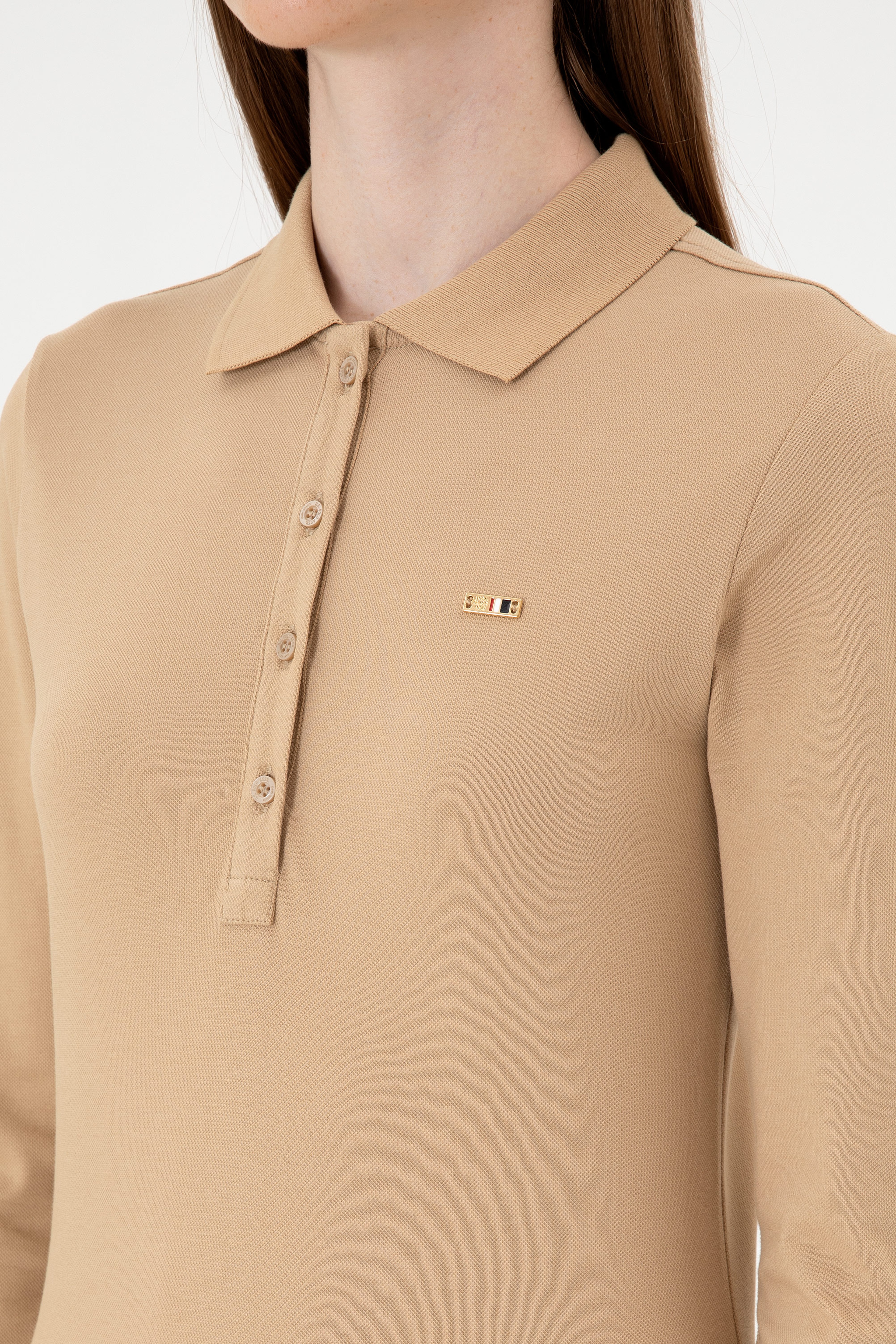 Kadın Kum Basic Polo Yaka Sweatshırt - Image 7