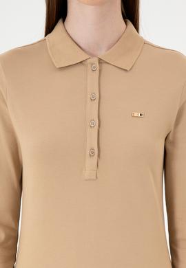 Kadın Kum Basic Polo Yaka Sweatshırt - 50313593086