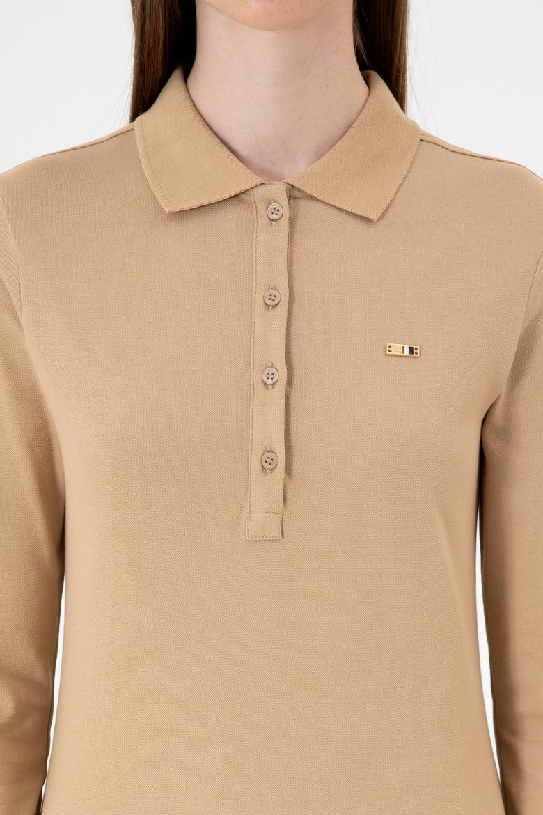 Kadın Kum Basic Polo Yaka Sweatshırt - 50313593086