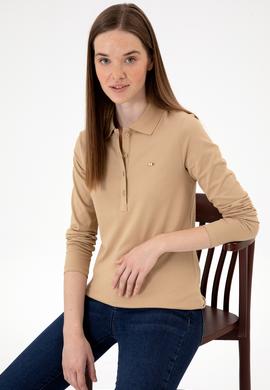 Kadın Kum Basic Polo Yaka Sweatshırt - 50313593086