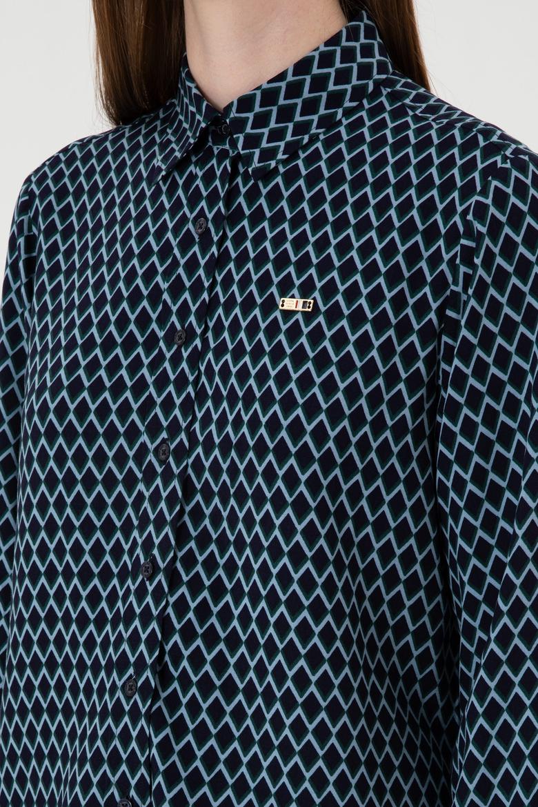 Kadın Lacivert Uzun Kollu Gömlek - 50297114003