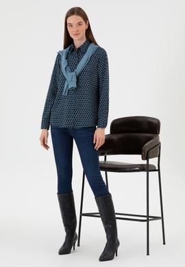 Kadın Lacivert Uzun Kollu Gömlek - 50297114003