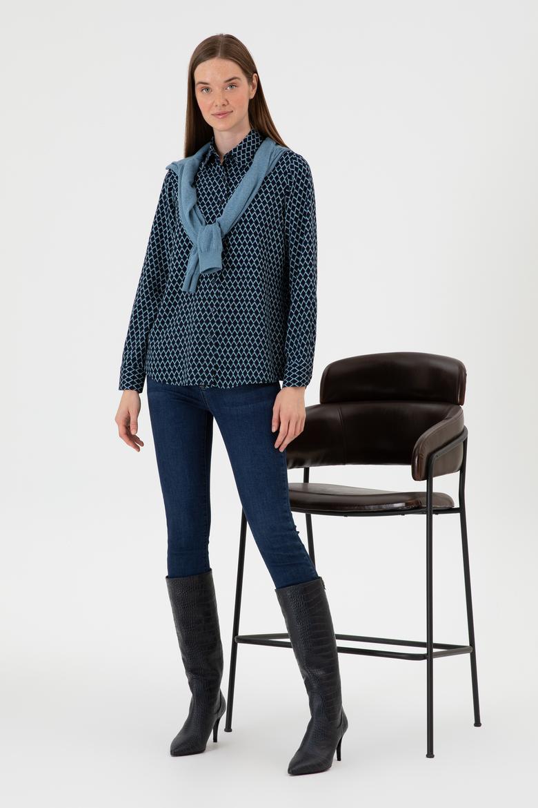 Kadın Lacivert Uzun Kollu Gömlek - 50297114003