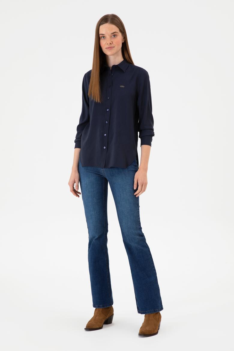 Kadın Lacivert Uzun Kollu Gömlek - 50271862036