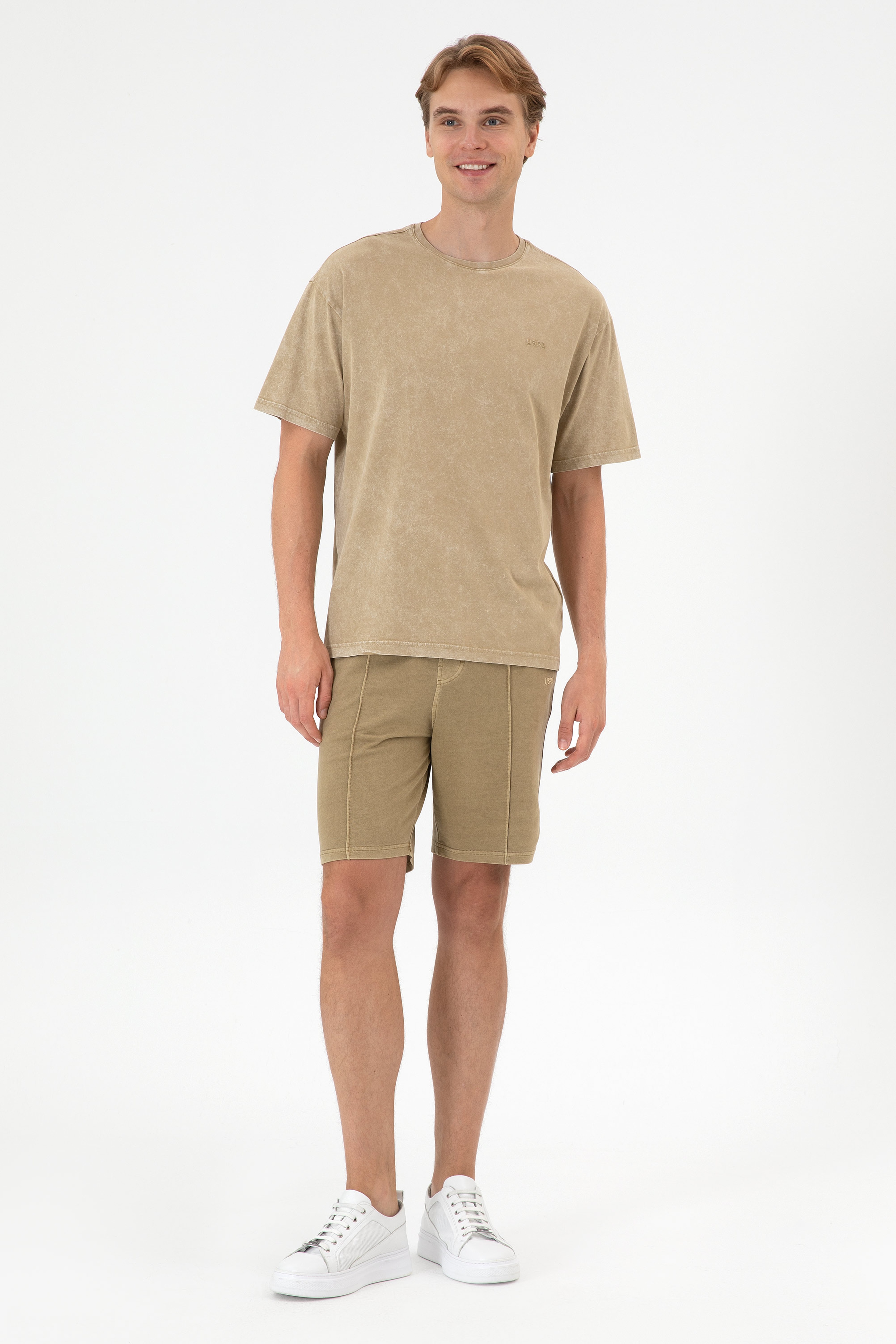 Erkek Comfort Fit Bisiklet Yaka Haki Yıkamalı Tişört - Image 4