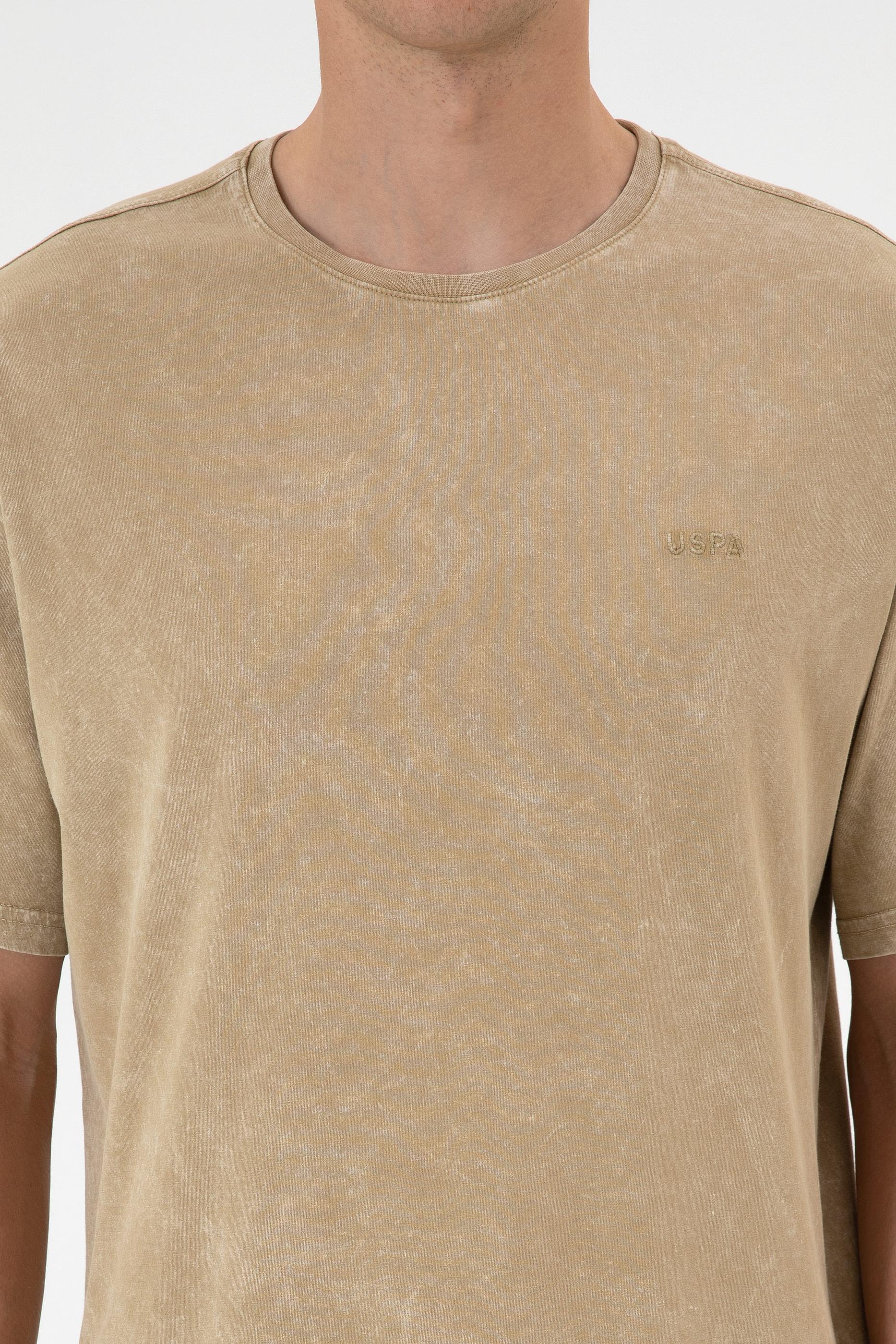 Erkek Comfort Fit Bisiklet Yaka Haki Yıkamalı Tişört