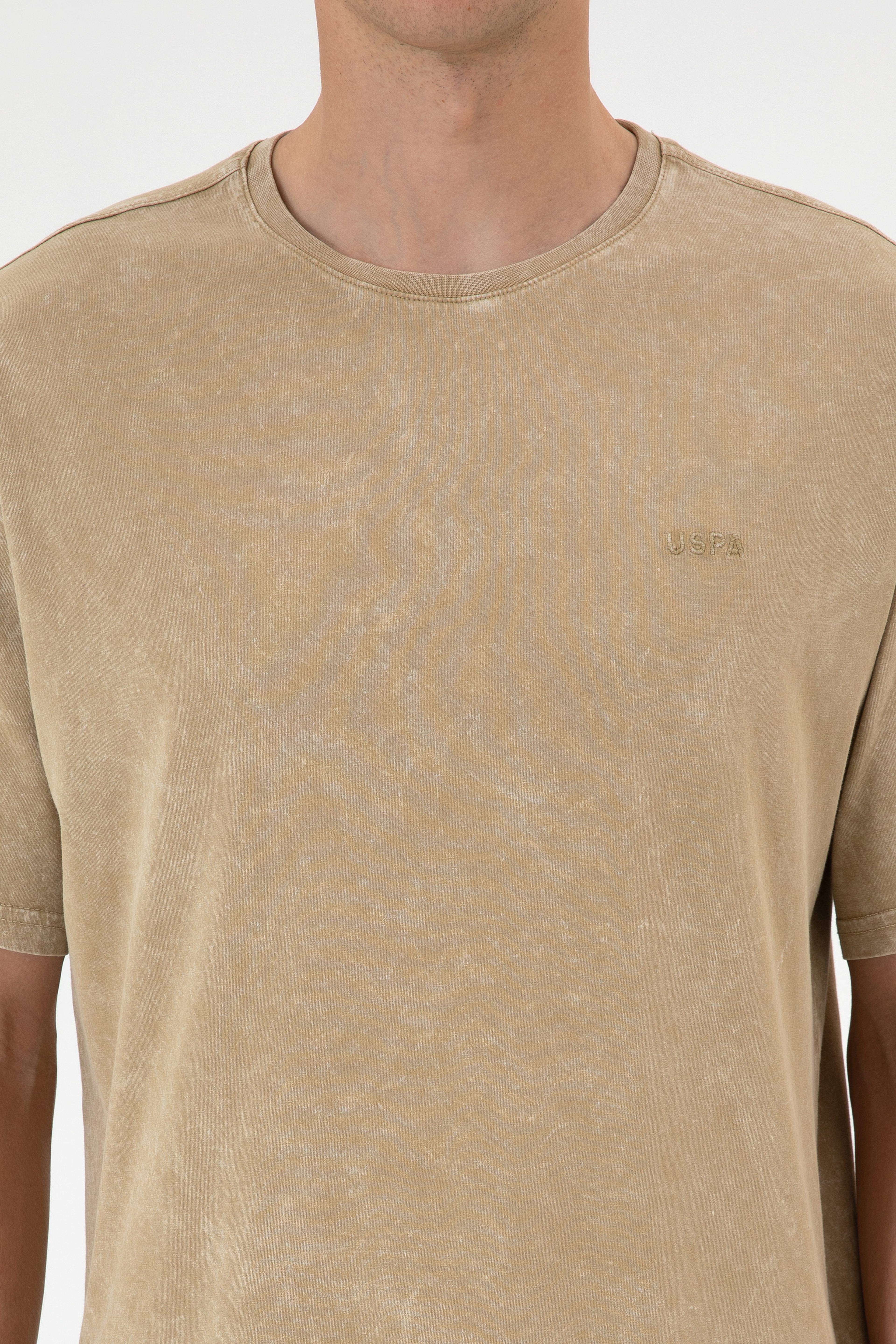 Erkek Comfort Fit Bisiklet Yaka Haki Yıkamalı Tişört - Image 6