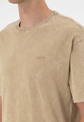 Erkek Comfort Fit Bisiklet Yaka Haki Yıkamalı Tişört - 50306878037