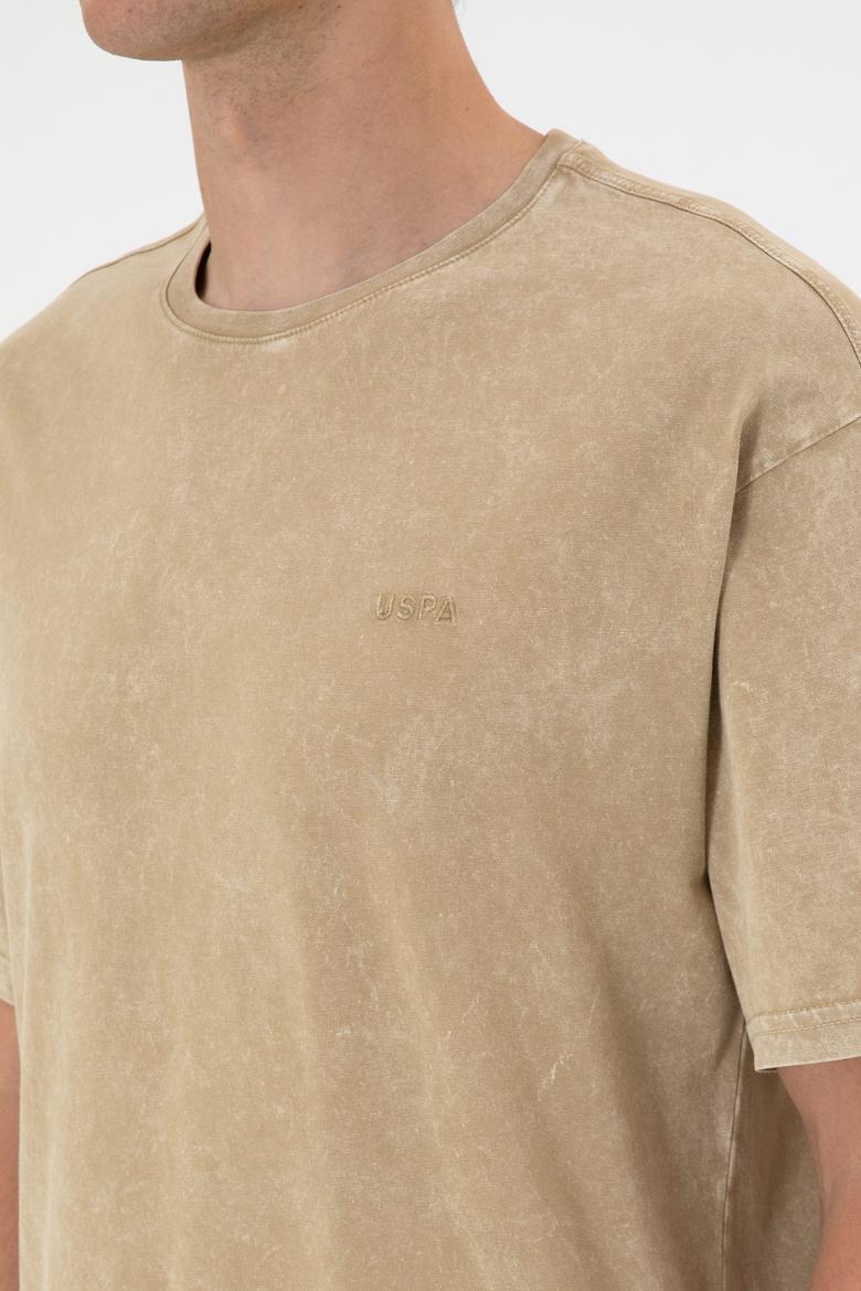 Erkek Comfort Fit Bisiklet Yaka Haki Yıkamalı Tişört - 50306878037