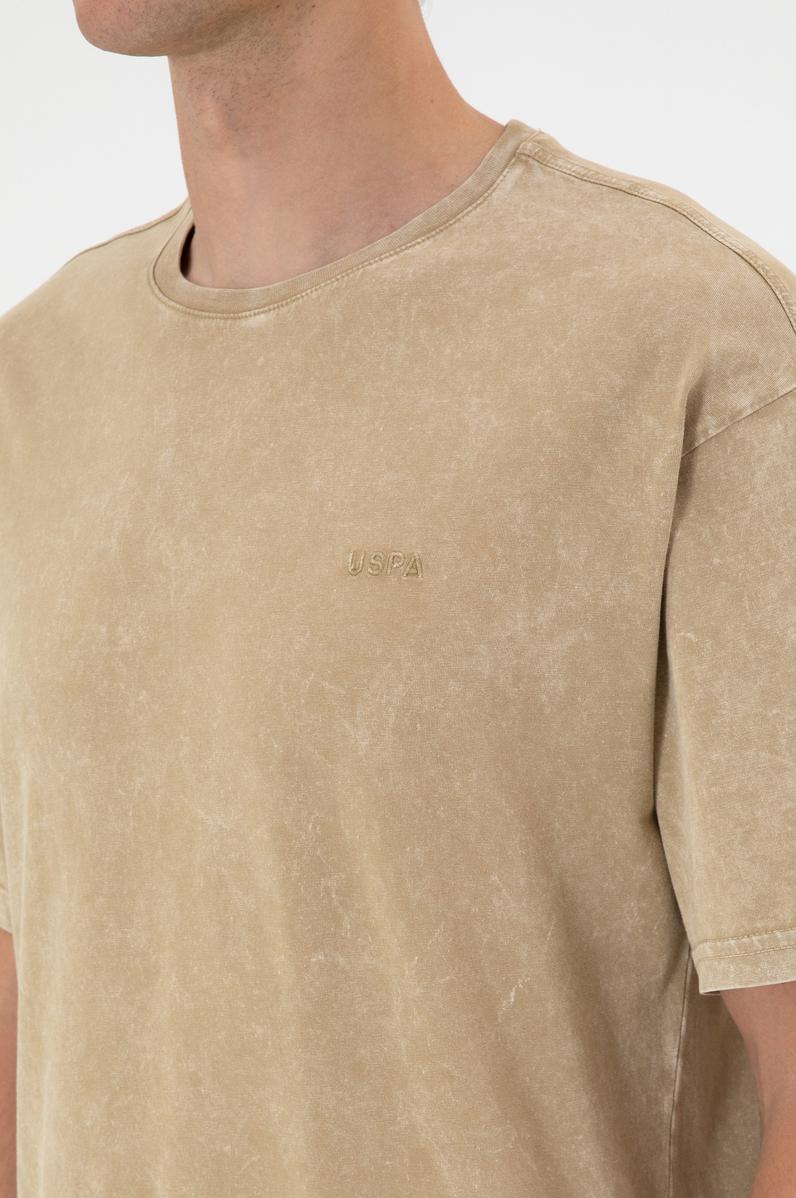 Erkek Comfort Fit Bisiklet Yaka Haki Yıkamalı Tişört