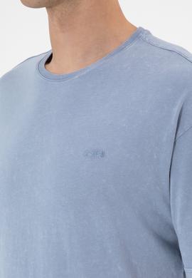 Erkek Comfort Fit Bisiklet Yaka Mavi Yıkamalı Tişört - 50306878025