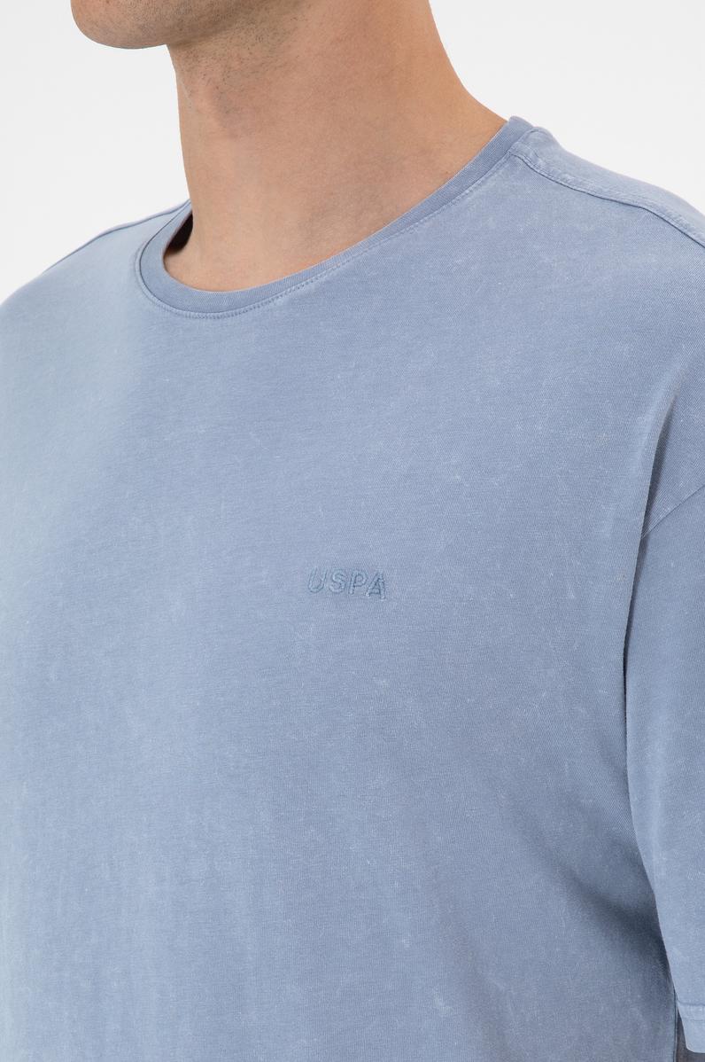 Erkek Comfort Fit Bisiklet Yaka Mavi Yıkamalı Tişört