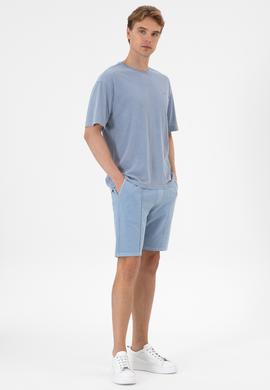 Erkek Comfort Fit Bisiklet Yaka Mavi Yıkamalı Tişört - 50306878025